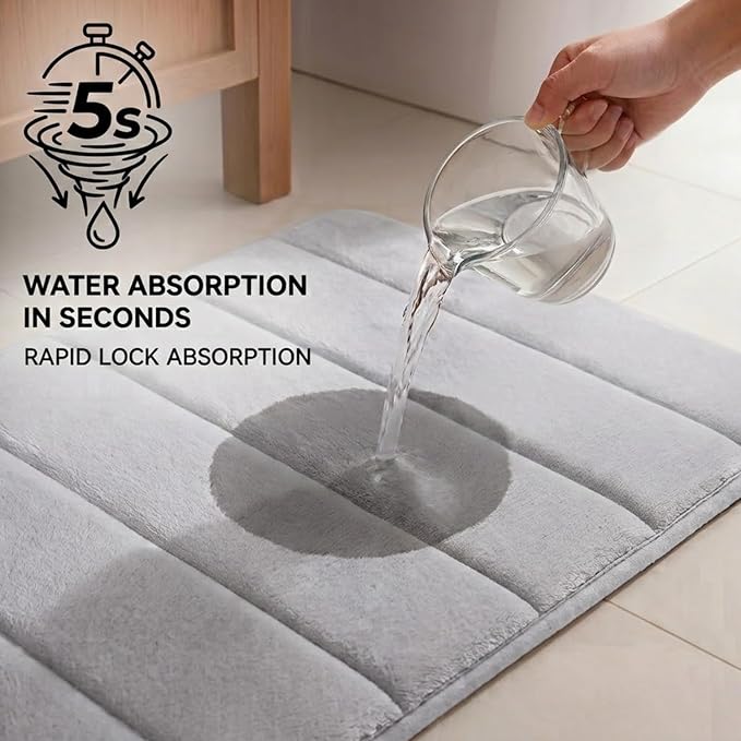 Memory Foam Bathroom Rugs Sets 2 Piece - Super Soft Absorbent Quick Dry Memory Foam Bathroom Rugs, Machine Washable Non Slip Floor Carpet for Tub Shower & Single Sink 16x24 & 20x20, (Light Grey)