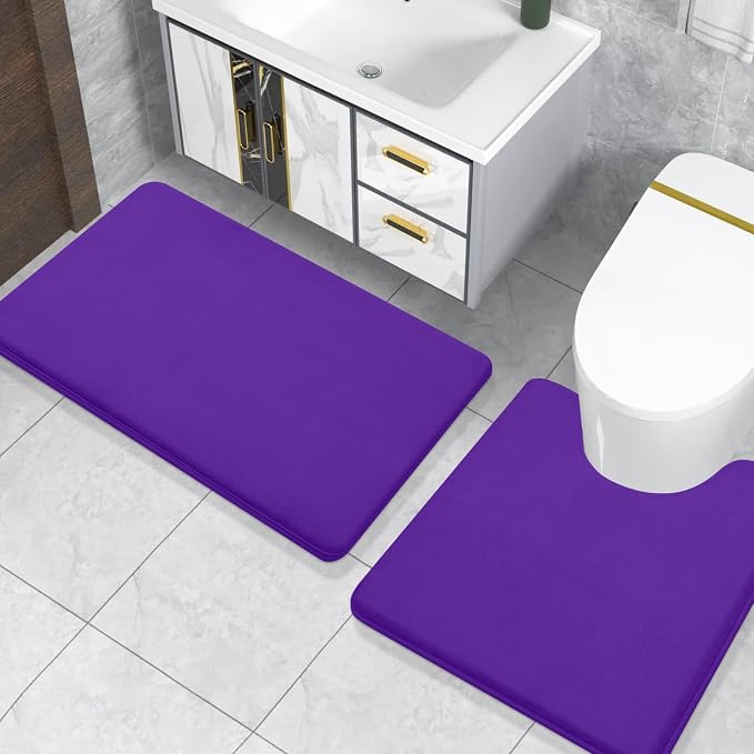 Smiry Memory Foam Toilet Rugs 24x20, Extra Soft Absorbent Bathroom Rugs | Dark Purple, Quick Dry Machine Washable Non-Slip Contour Bath Mat for Toilet