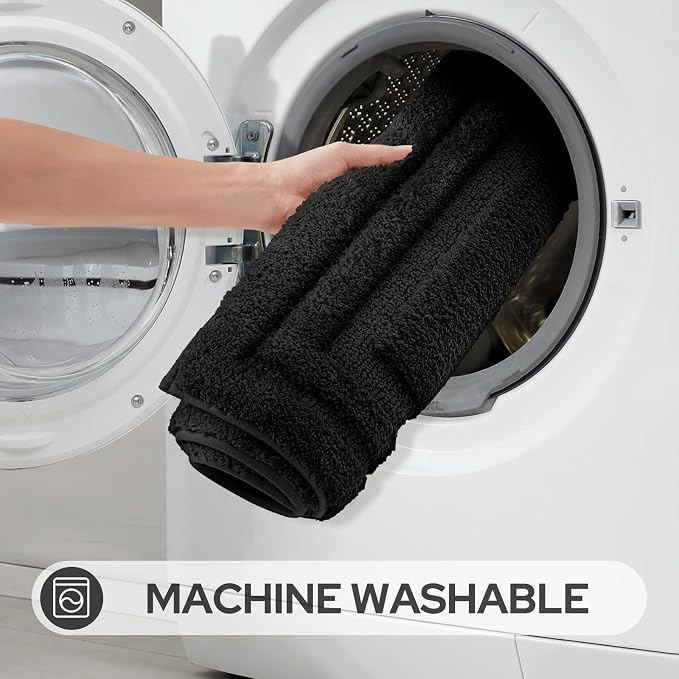 HOMEIDEAS Black Bathroom Rugs Set of 3, Non Slip Bath Runners | Super Absorbent, Plush Microfiber, Machine Washable, Stain Resistant, Easy Care, Perfect for Modern Bathroom Decor