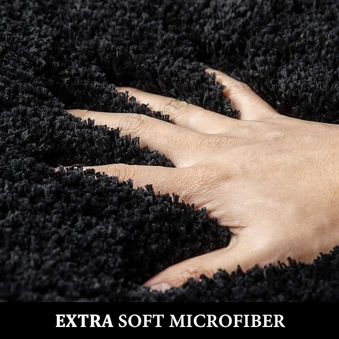 MIULEE Black Bathroom Rugs Set 2 Piece Soft Bath Mats 20x24+16x24 Inch | Absorbent Microfiber Bath Mat and U-Shaped Toilet Rug, Non Slip, Quick Dry, for Bathroom Floor Tub Showers, Machine Washable