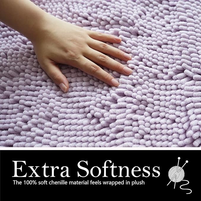 Bathroom Rugs Chenille Bath mat 2 Piece Set, Super Absorbent, Strong PVC Non Slip Backing, Bath mats for Bathroom, Plush Shaggy, Thick, Machine Washable, Bathtub, Toilet.(Lavender)