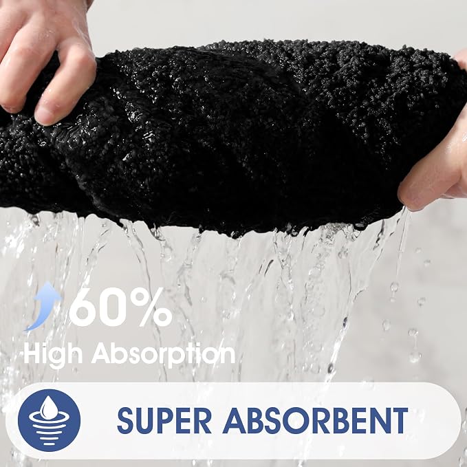 Bathroom Rugs 24"x17", Ultra Soft Thick Plush Fluffy Microfiber Absorbent Bath Mat, Non-Slip Backing, Machine Washable Bath Mats for Bathroom Floor, Tub and Shower, Home Decor Accessories, Black