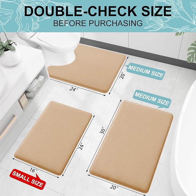 Smiry Memory Foam Bath Mat 24x16, Extra Soft and Absorbent Bathroom Rugs | Camel, Quick Dry Machine Washable Non-Slip Bath Mat for Bathroom Floor, Shower and Tub