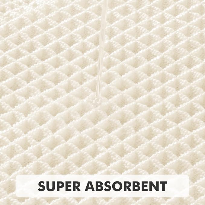 MIULEE Set of 2 Waffle Bathroom Rugs Boho Bath Mat Cream White 17x24 Inch | Non Slip, Super Absorbent, Washable, Ultra Soft, Rubber Backed, Small Bath Rugs for Bathroom Floor Tub Shower