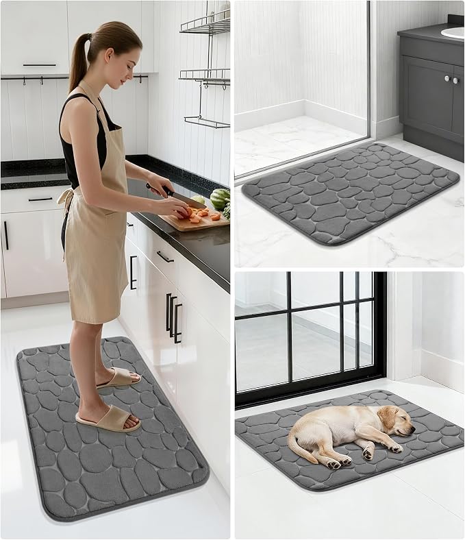 YIHOUSE Bathroom Mat Rug, Memory Foam Bath Mat, Non-Slip Bathroom Floor Mats, Cobblestone Bath Mats Absorbent Bath Rugs Washable Quick Dry (17x24,Dark Gray)