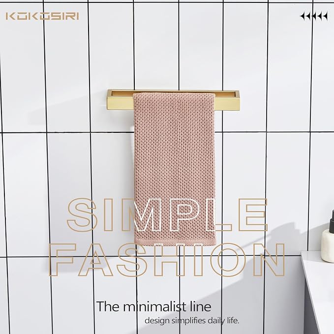 KOKOSIRI Towel Bar Brushed Gold Hand Towel Holder 12 Inch Kitchen Towel Hanger Rack Stainless Steel Bathroom Hardware Wall Mounted, 1 Pack B4008BG-L12