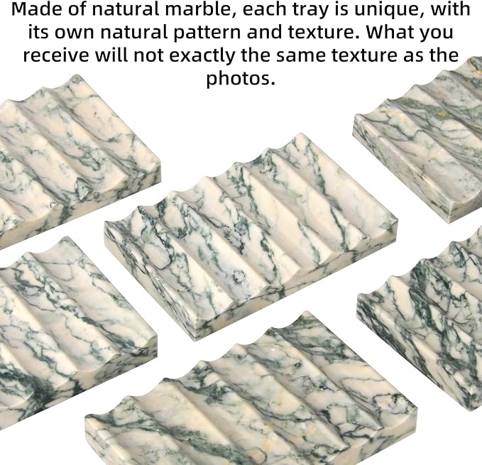 Luxury Marble Soap Dish Tray,Rectangle Stone Marble Soap Tray,Self Draining Soap Holder for Bathroom, Kitchen (Green Texture)