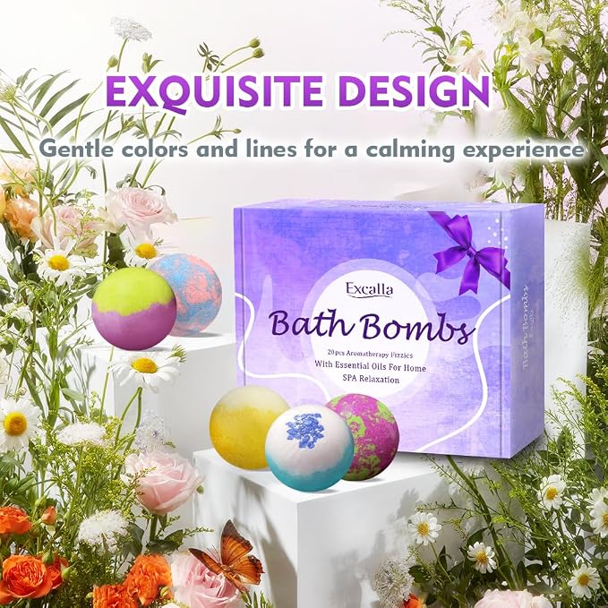 Bath Bombs for Women, 20 Pcs Handmade Bubble Bathbombs Gift Set, Shea & Coco Butter Dry Skin Moisturize, SPA Relaxing Gifts for Women & Men, Her, Girls, Wife, Birthday (Package May Vary)