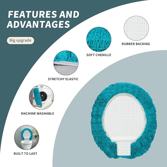 Soft Microfiber Toilet Seat Cover 17.5" x 15" Machine Washable | Solid Toilet Lid Cover Adjustable Rubber Backing Fits Most 16 -17.5" L x 14-16" W Round Oblong and Elongated Toilet Seat