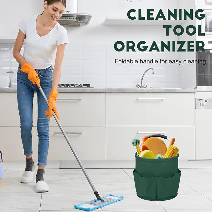 Cleaning Caddy for Cleaning Supplies,17L Cleaning Supply Caddy with Handle Foldable Cleaning Supplies Organizer Bucket Cleaning Products Organizers for Home, Garden (Grass Green)