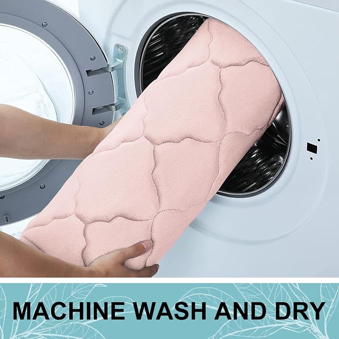 OLANLY Memory Foam Bath Mat Rug 47x24, Ultra Soft Bathroom Rugs, Pink | Thick Absorbent Carpet, Non-Slip Backing, Machine Washable, for Bathroom Floor, Tub, Shower and Home Decor Accessories