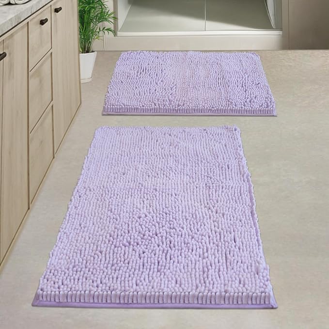 Bathroom Rugs Sets 2 Piece, PVC Backing Quick Dry, Machine Washable Bath Mats for Bathroom Floor-Lavender