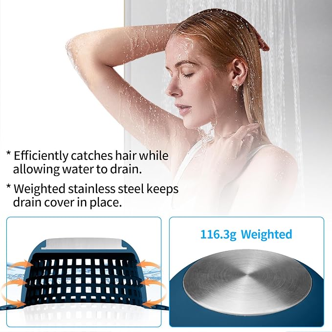 Aluvor Shower Drain Hair Catcher Bathtub Drain Cover Sink Drain Protector | Bathroom Sink & Bathtub Drain Strainer for Pop-Up & Regular Drains, Silver Navy Blue