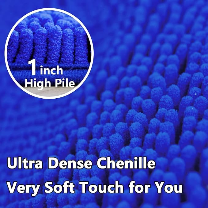 Bathroom Rugs Chenille, Extra Thick and Absorbent, Non-Slip, Machine Washable, Dry Quckily, Soft Cozy Plush, Used Under Shower Bathtub and Sink, Bath mat Sets Royal