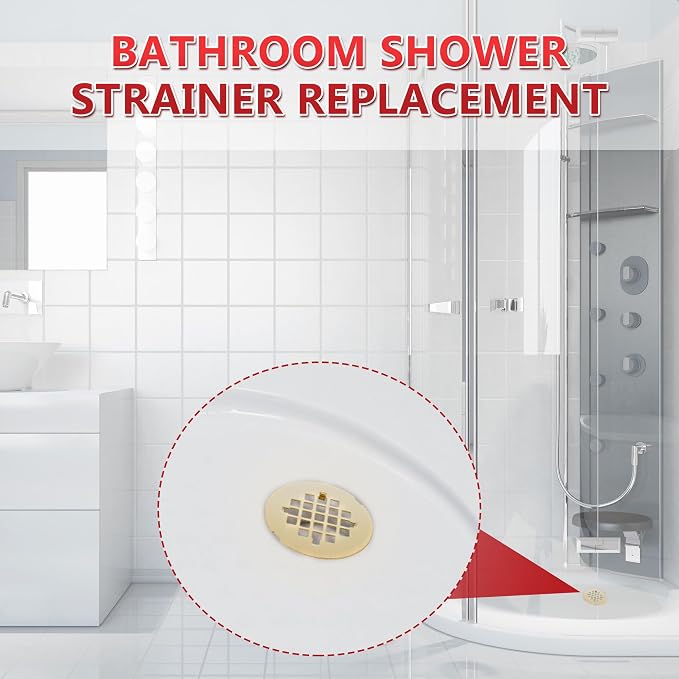 Enhon 4.25" OD Shower Drain Assembly, Snap in Shower Base Drain and Round Grid Strainer Cover, Fits 2 in. Schedule 40 ABS and PVC Pipes, Stainless Steel Cap, ABS Base(Golden,1 Pack)