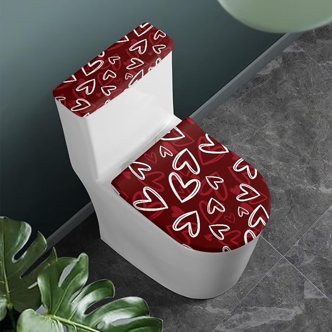 Love Heart Toilet Cover Sets for Bathroom Hearts Toilet Seat and Tank Lid Covers for Bathroom Set Toilet Sink Cover Toilet Lid Cover Universal Toilet Tank Lid