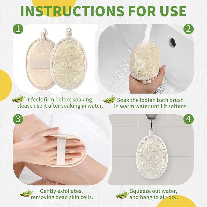 6 Pack Large Size Natural Loofah Body Scrubber for Exfoliating | Sufficient and Durable, Rough Surface for Removing Dead Skin, 6.2*6.3 Inch, Loofah Body Sponge for Women and Men