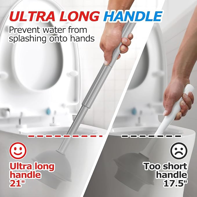 FORASTO 2Pack 3in1 Toilet Brush and Plunger Set - Bathroom Bowl Holder Kit | 21", Cleaning Gloves, Heavy Duty Rubber Toilet Bowl Cleaner, Apartment Must Haves Bathroom Decor Accessories, Charcoal Gray