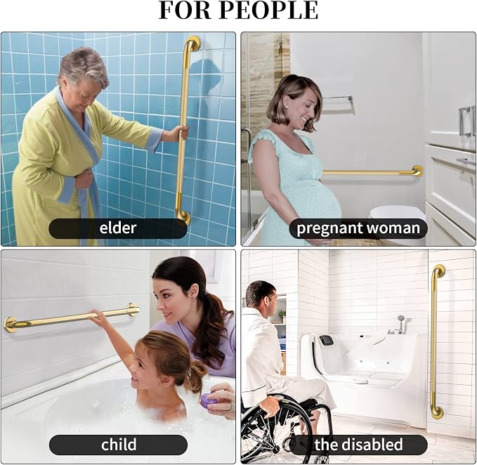 Gold Shower Grab Bar w/Anti-Slip Knurled Grip 36 Inch, Zepolu Wall Mounted Stainless Steel Bath Grab Bar,Safety Balanced Handrail, Handicap Injury Elderly Senior Assist Support Textured Handle