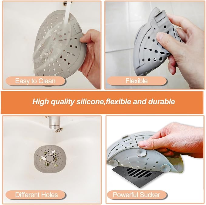 Bovinde Hair Drain Catcher,Square Cover for Shower 2 PCS (Jet Black White) | Drainer Cover Silicone Hair Stopper with Suction Cups,Protector Accessories,Easy to Install Suit for Bathroom,Bathtub,Sink