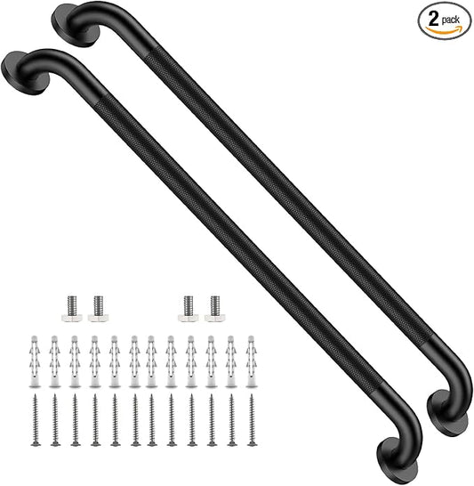 2 Pack 32 Inch Anti Slip Shower Grab Bar, ZUEXT Matte Black Stainless Steel Knurled Bathroom Balance Bar, Safety Hand Rail Support,Handicap Elderly Injury Senior Assist Bath Handle(1.25" Diameter)