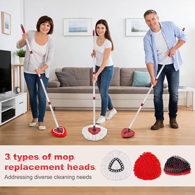 Mop Replacements Heads for OCedar EasyWring, 3 Microfiber Head Refills and 3 Chenille Pads,1 Scrub Brush, and 1 Base