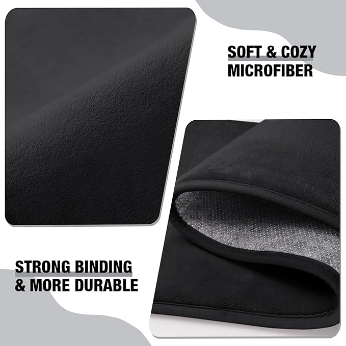 Black Memory Foam Bath Mat Long 24x60 Bathroom Runner Rug Non Slip Washable | Soft Absorbent Microfiber Bathroom Carpet Thin Bathrug