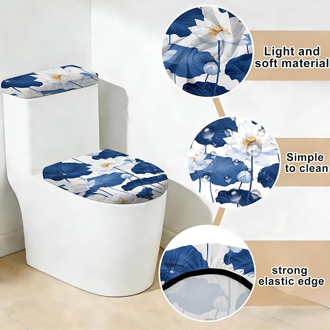 2 pack Toilet Lid Cover & Tank Lid Cover,Fits Standard & Elongated Toilet | Soft Stretchable Fabric,Machine Washable,Decorative Bathroom Protective Covers