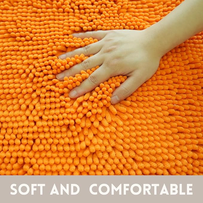 Bathroom Rugs Chenille, Extra Thick and Absorbent, Non-Slip, Machine Washable, Dry Quckily, Soft Cozy Plush, Used Under Shower Bathtub and Sink, Bath mat Sets Orange