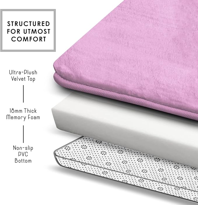 Clara Clark Bathroom Rugs, Velvet Memory Foam Bath Mat, Non-Slip, Machine Washable Bath Rugs - Dries Quickly, Ultra Soft Plush Bath Mats for Bathroom, 17 x 24, Lavender Dream