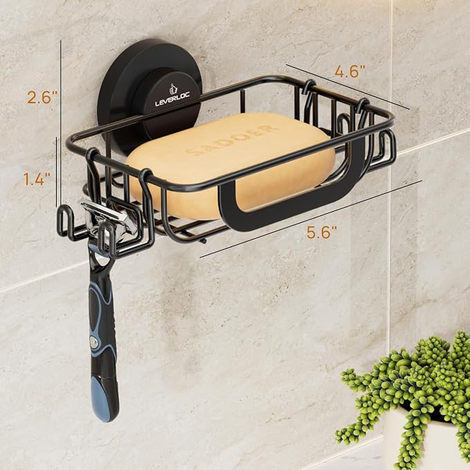 Soap Holder, Soap Dish for Shower, Suction Cup Bar Soap Holder | Soap Bar Holder for Shower, Wall Mounted Self Draining, NO Drill Sponge Holder for Bathroom, Bathtub Kitchen Sink, Blcak