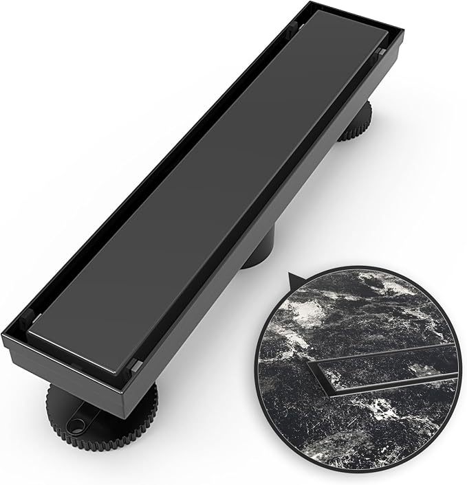 WEBANG 12 Inch Linear Shower Drain Rectangular Floor Drain with Accessories Reversible 2-in-1 Cover Tile Insert Grate Removable SUS304 Stainless Steel CUPC Certified Matte Black
