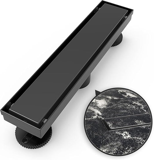 WEBANG 12 Inch Linear Shower Drain Rectangular Floor Drain with Accessories Reversible 2-in-1 Cover Tile Insert Grate Removable SUS304 Stainless Steel CUPC Certified Matte Black
