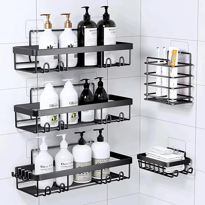 14-Pack Shower Caddy Adhesive Single Hooks for Replacement, Shower Holder Organizer Self Adhesive Wall Hooks for Bathroom Corner Shelf Basket Soap Dish