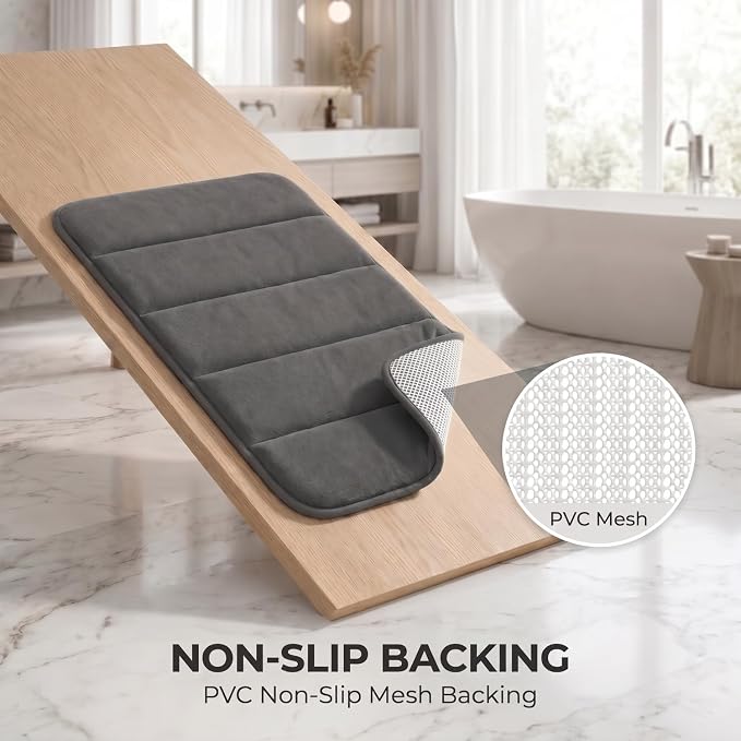 Bathroom Rugs Set 3 Piece, Memory Foam Bath Rugs, Non Slip Washable Bathroom Rug Set, Extra Soft Absorbent Bath Mats with U-Shaped Toilet Rug, Dark Grey