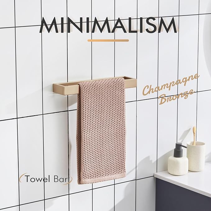KOKOSIRI Towel Holder 12-Inch Hand Towel Bar Wall Mount Kitchen Rack Champagne Bronze Stainless Steel for Bathroom Hardware, 1 Pack B4008CPG-L12