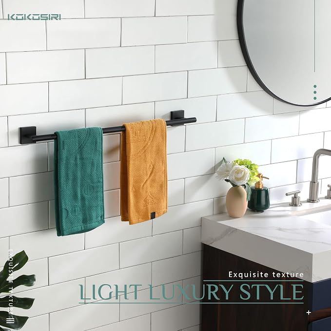 KOKOSIRI Towel Rail Bathroom Towel Bars Matte Black 20 Inch Towel Holder for Bath Cabinet Kitchen Wall Mount Stainless Steel B4005BK-L20