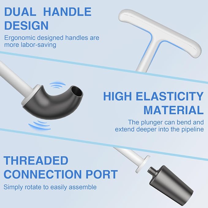 Upgraded Toilet Plunger with Holder, Wall Mounted Toilet Bowl Plunger with Hideaway Caddy, Dual Handle Plunger for Bathroom Built-in Drip Tray