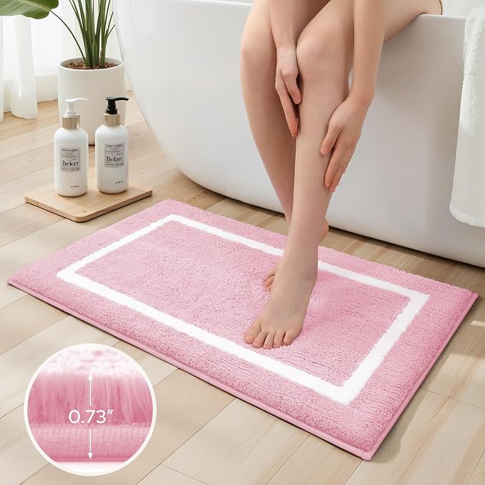 HOMEIDEAS Light Pink Bathroom Rugs Sets 2 Piece 20" x 32" + 16" x 24" | Super Soft and Absorbent Microfiber Tufted Bath Mats, Non-Slip and Machine Washable for Bathroom, Shower, Tub