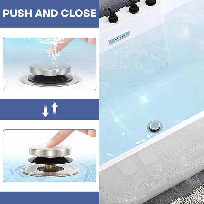 Brushed Nickel Universal Tip Toe Tub Stopper, Pop Up Bathtub Drains Plug, Bathroom Bath Tub Drain Stoppers, Conversion Kit Assembly, Replaces Lift and Turn, Tip-Toe and Trip Lever drains for Tub