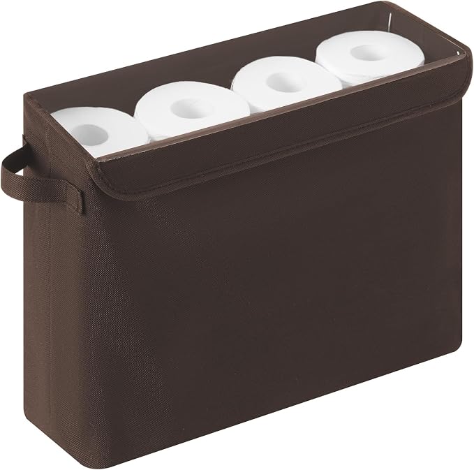 Cupic Cupid Toilet Paper Storage Baskets, Bathroom Toilet Paper Storage with Lid, Holds 12 Regular or 9 Mega Rolls, Slim Toilet Tissue Holder Basket with Clear PVC Lid and Handles, Brown