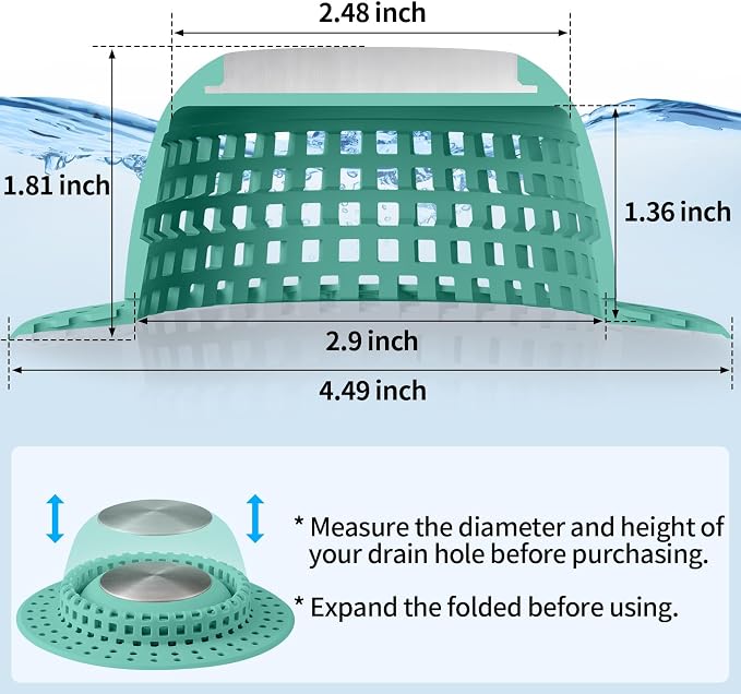 Aluvor Shower Drain Hair Catcher Bathtub Drain Cover Sink Drain Protector | Bathroom Sink & Bathtub Drain Strainer for Pop-Up & Regular Drains, Aqua