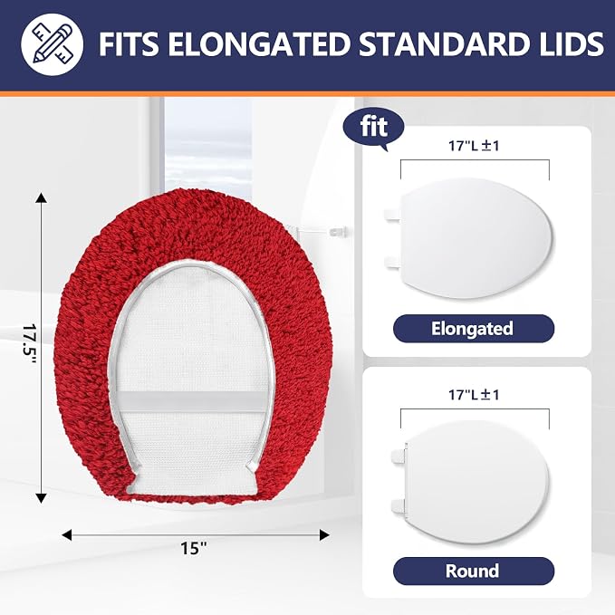 Soft Microfiber Toilet Seat Cover 17.5" x 15" Machine Washable | Solid Toilet Lid Cover Adjustable Rubber Backing Fits Most 16 -17.5" L x 14-16" W Round Oblong and Elongated Toilet Seat
