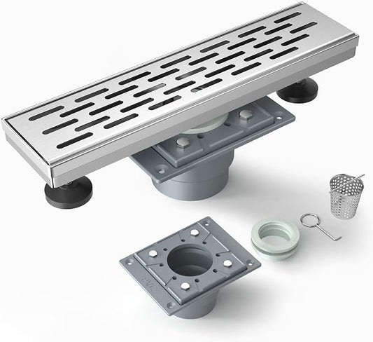 EMBATHER 12 Inches Shower Drain with Removable Strainers,PVC Shower Drain Base for Bathroom Floor Drain,Brushed Nickel Stainless Finished