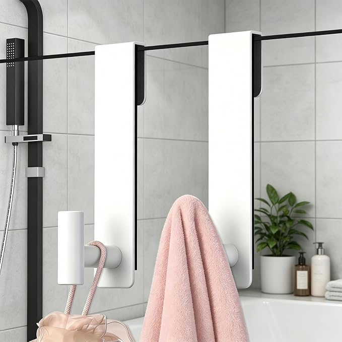 HUFEEOH 2-Pack Over The Door Hooks, Stainless Steel Door Hanger for Towels & Coats, Bathroom Towel Rack Coat Rack, Tool-Free Hooks for Hanging (White, Fits 3/8" Thick Door - T Shape 2 Pack)
