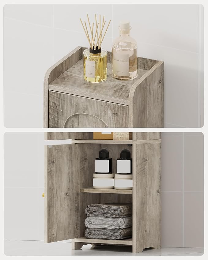 Hzuaneri Bathroom Storage Cabinet, Small Corner Floor Cabinet with 2 Doors and Adjustable Shelf, Narrow Toilet Paper Cabinets, Bathroom Organizer for Small Spaces, 7.9" D x 9.8" W x 29.5" H Greige