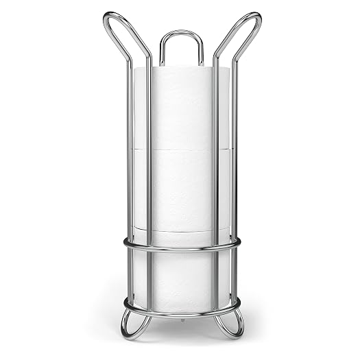 BROOKSTONE Toilet Paper Holder Stand Reserve - Free Standing Toilet Paper Stand with Storage that Holds Mega Rolls, Standing Bathroom Tissue Organizer, Bathroom Decor - Modern Storage Holder, Chrome
