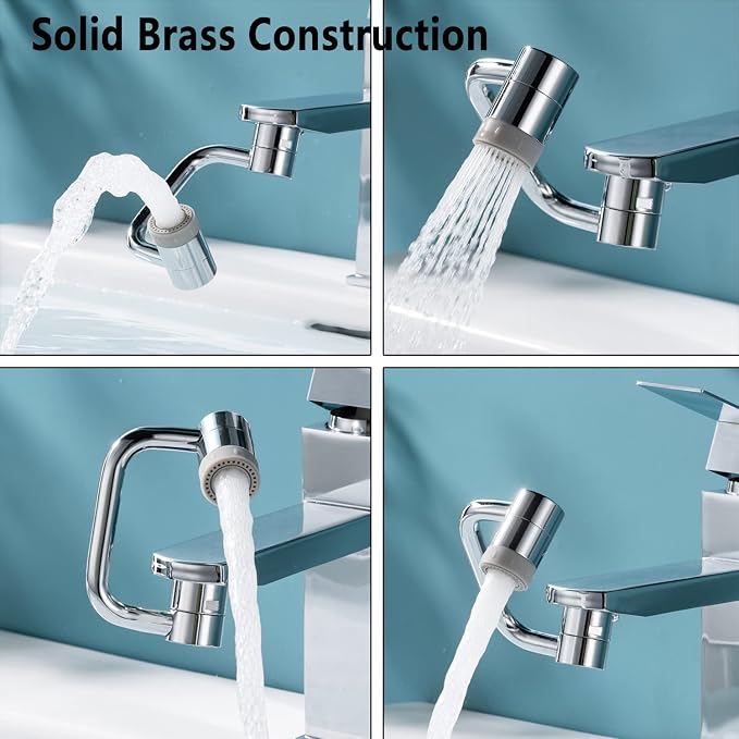 1080° Rotating Faucet Extender Aerator,Solid Brass Universal Splash Filter Faucet,1080 Big Angle Swivel Faucet Aerator Sink Attachment,Dual-Function 2-Flow Sprayer