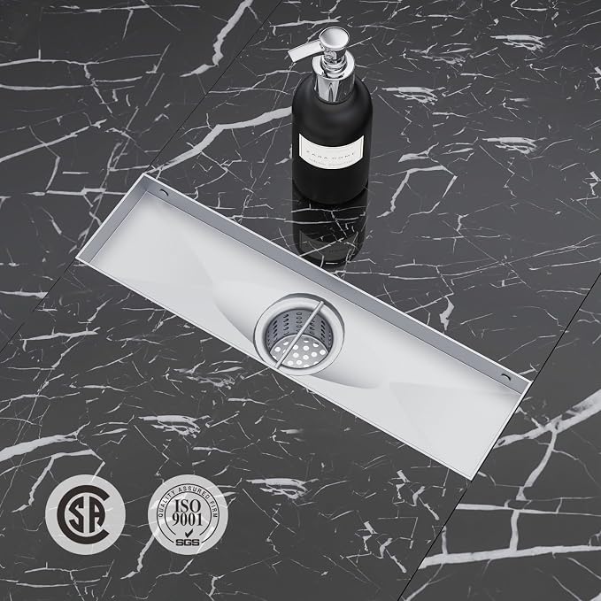 ELLO&ALLO 12 Inch Linear Shower Drain Brushed Nickel, SUS304 Stainless Steel Rectangle Shower Floor Drain with Removable Pattern Grate