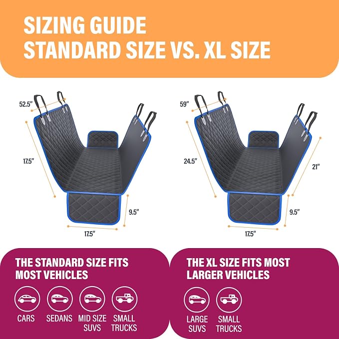 Blue XL Dog Car Hammock Back Seat Cover, Waterproof Backseat Cover Protector for Truck Bench Rear of Sedans or SUVs, Essential Pet Supplies Vacuum or Wipe Clean, Machine Washable
